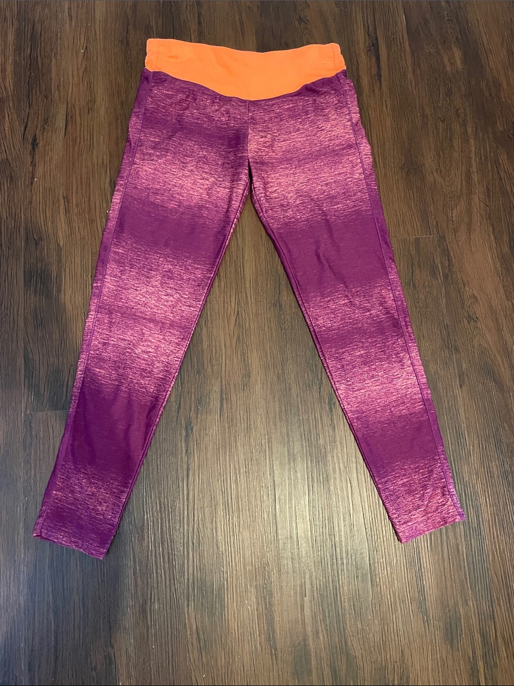 Woman’s Purple Leggings with Orange Waistband yoga pants